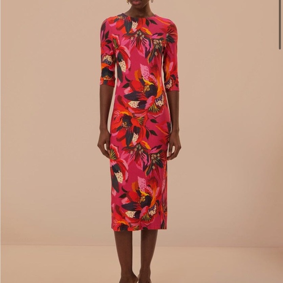 FARM RIO‼️‼️Colorful Flowers Jersey Midi Dress - Picture 6 of 11